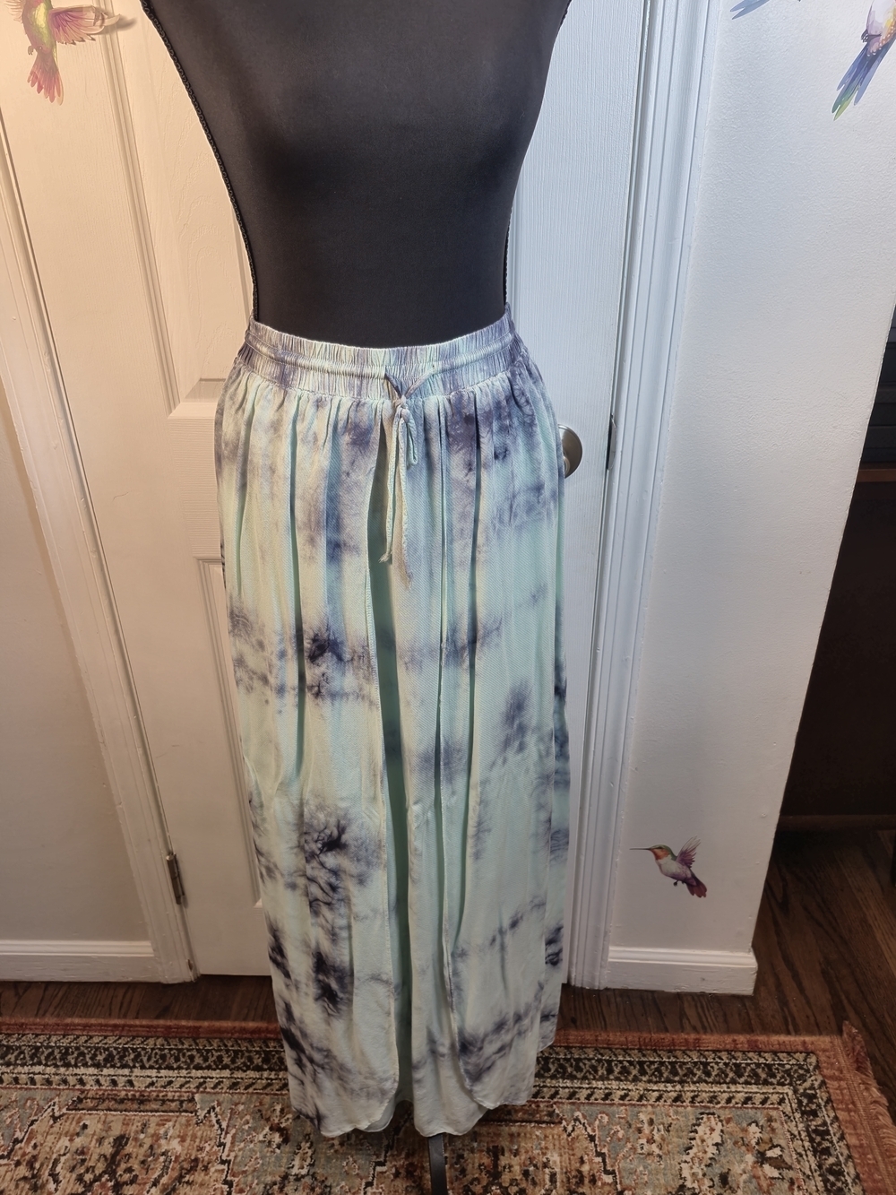 Forever 21 Blue & White Tie Dye Open Slit Maxi Skirt Size Large - Picture 2 of 7